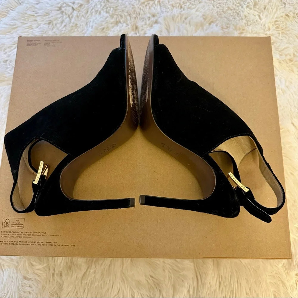 Tory Burch Britannia Black Suede Peep Toe Slingback Heels Women’s Size 8